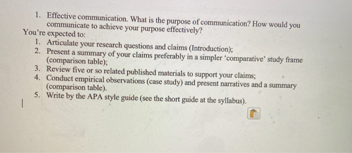 1. Effective communication. What is the purpose