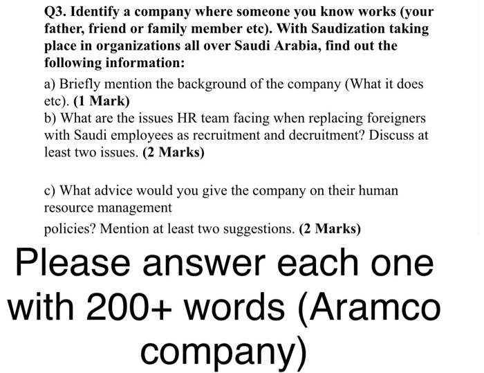 Q3. Identify a company where someone you know