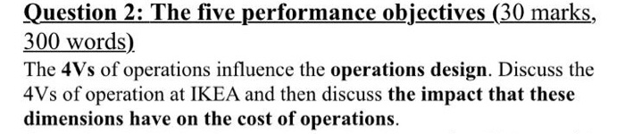 Question 2: The five performance objectives (30