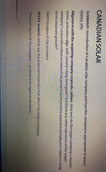 Canadian Solar Company explain why the Canadian