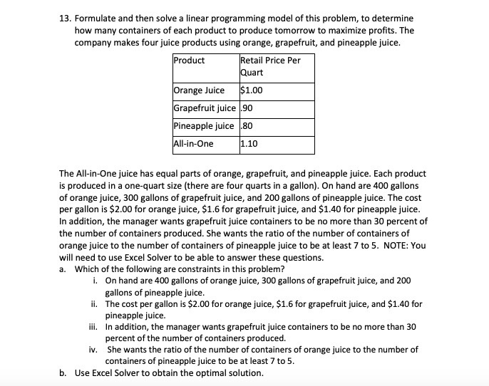 13. Formulate and then solve a linear programming