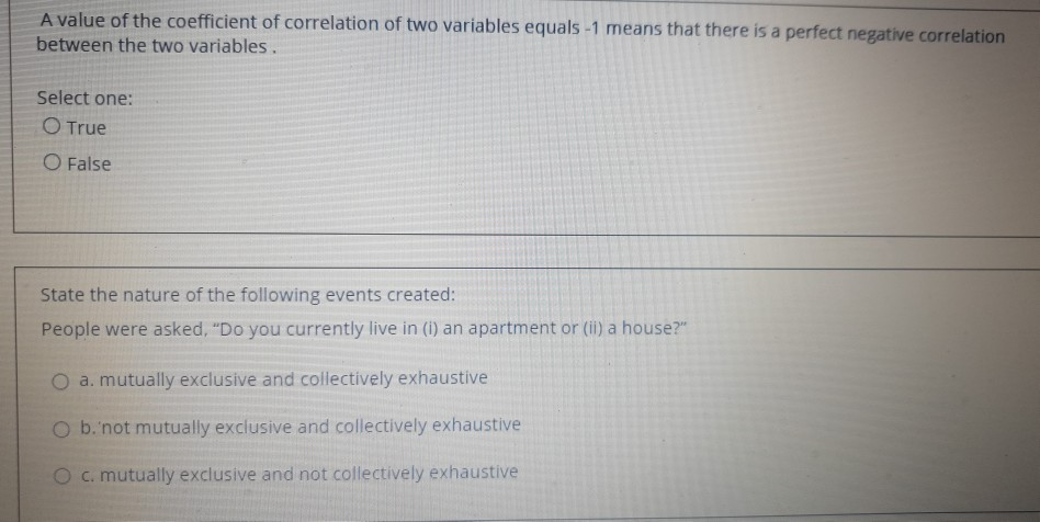 A value of the coefficient of correlation of two
