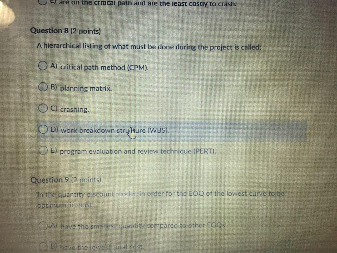 question 8 and 9 are on the critical path and are