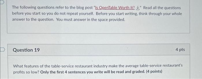 The following questions refer to the blog post