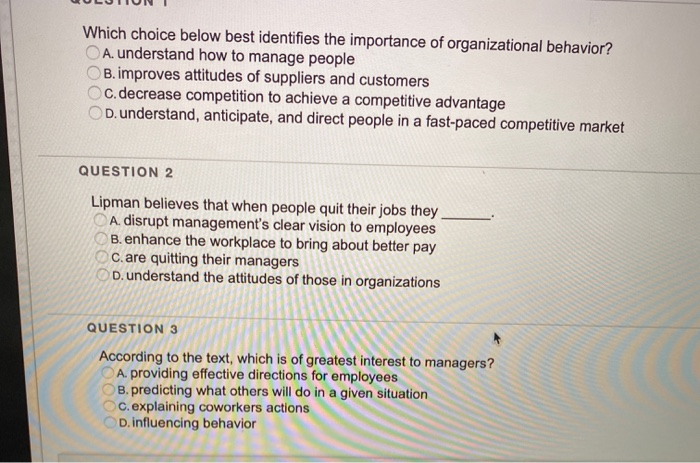 Which choice below best identifies the importance