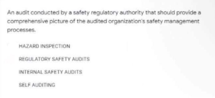 An audit conducted by a safety regulatory