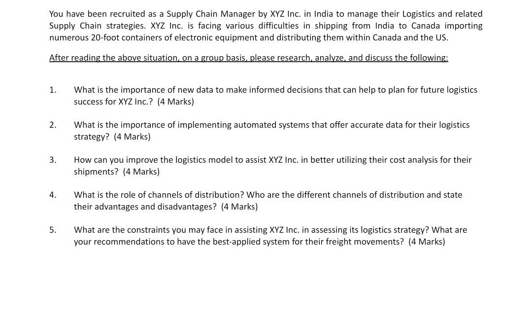 You have been recruited as a Supply Chain Manager