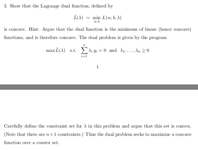 3. Show that the Lagrange dual function, defined