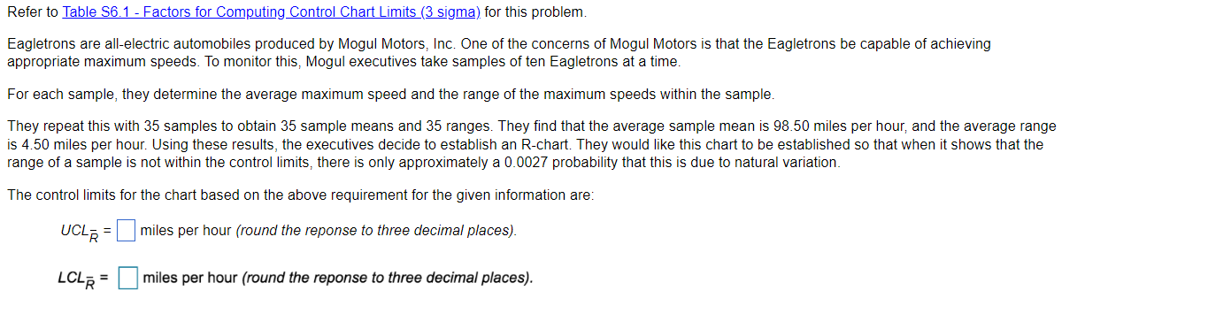 Refer to Table 56.1 - Factors for Computing