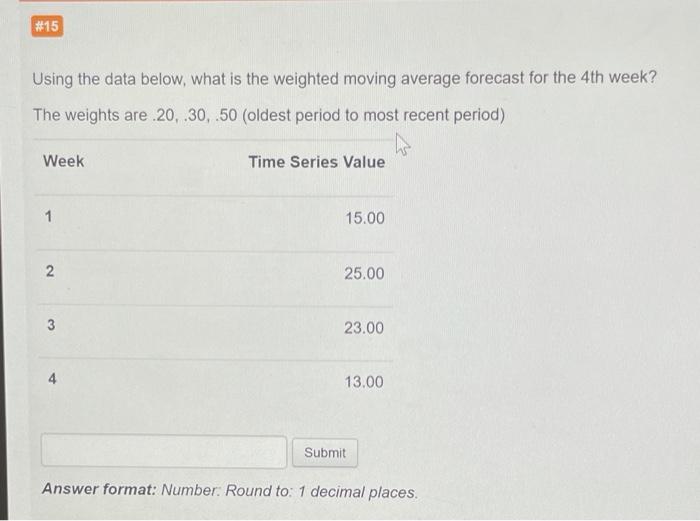#15 Using the data below, what is the weighted