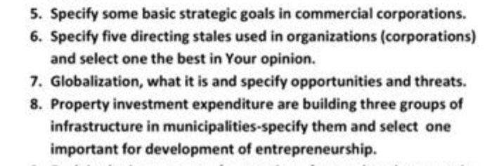 5. Specify some basic strategic goals in