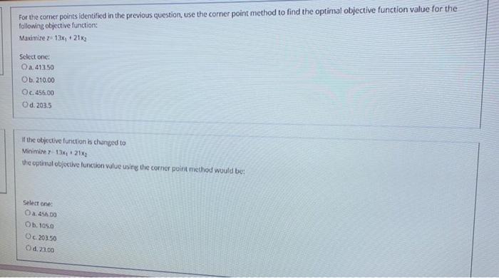 For the corner points identified in the previous