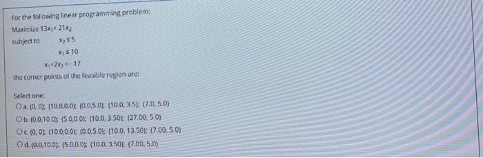 For the corner points identified in the previous