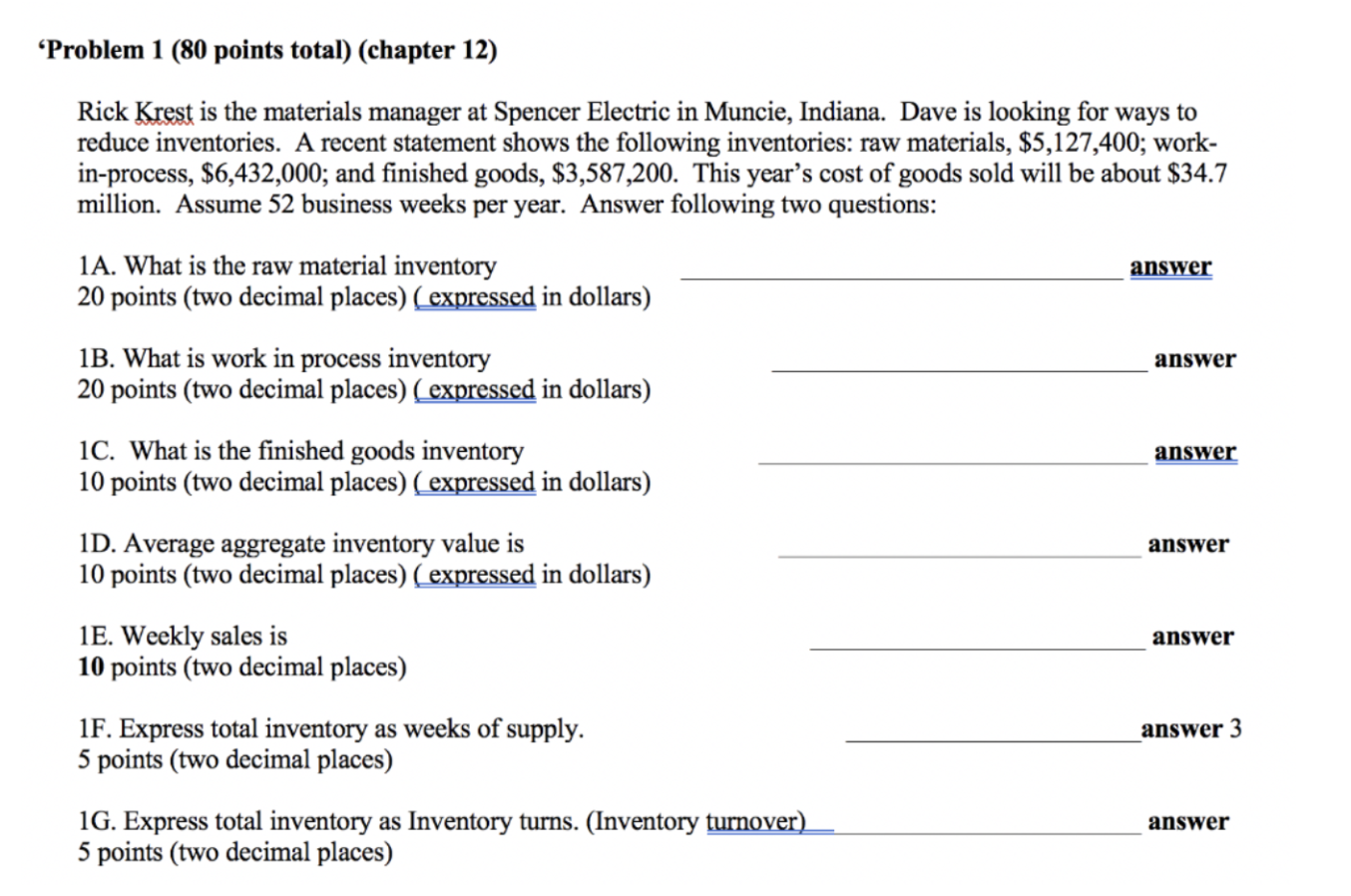 Please solve for E,F, and G!!! Problem 1 (80