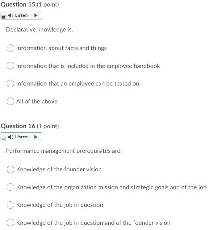 Question 15 (1 point) Listen Declarative