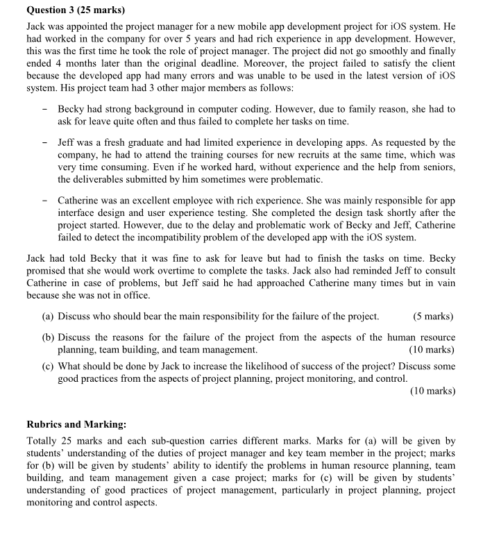Question 3 (25 marks) Jack was appointed the