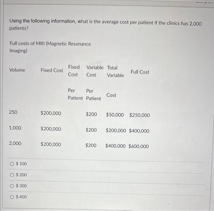 Using the following information, what is the