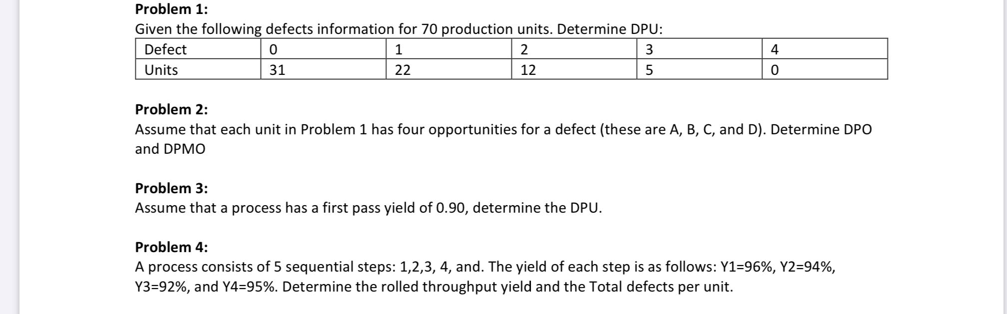 Problem 1: Given the following defects