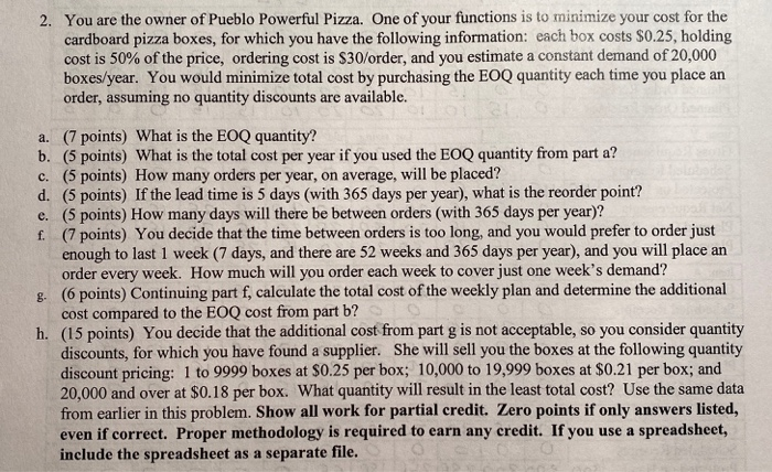 please answer A-H and include work. thank you 2.