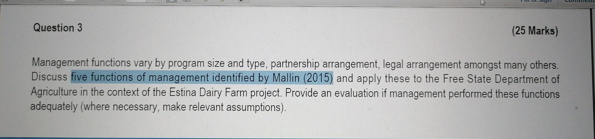 Question 3 (25 Marks) Management functions vary