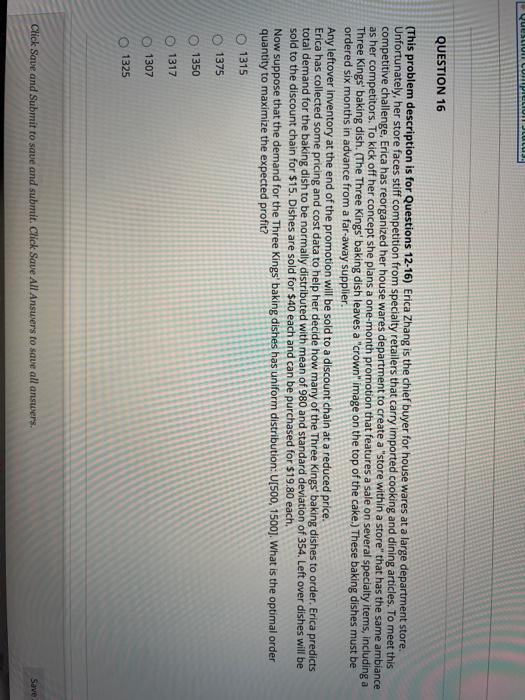 QUESTION 16 (This problem description is for