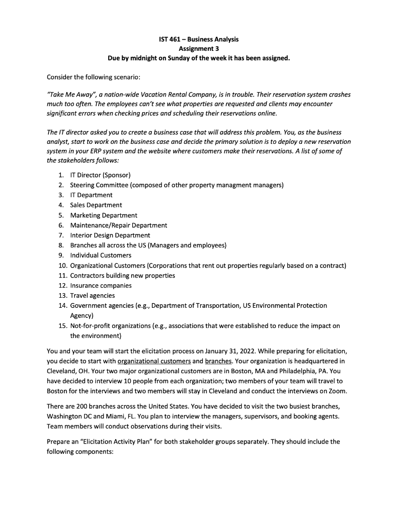 IST 461 - Business Analysis Assignment 3 Due by