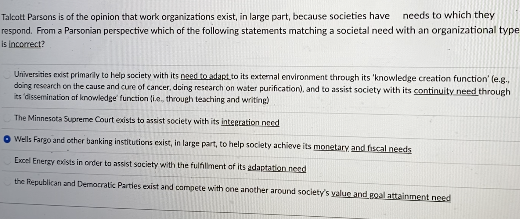 Talcott Parsons is of the opinion that work