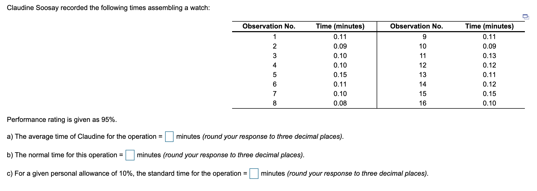 Claudine Soosay recorded the following times