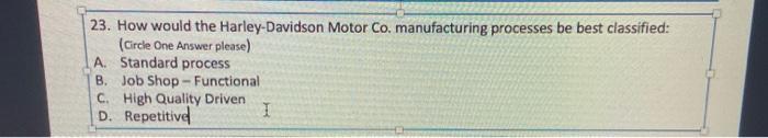 23. How would the Harley-Davidson Motor Co.