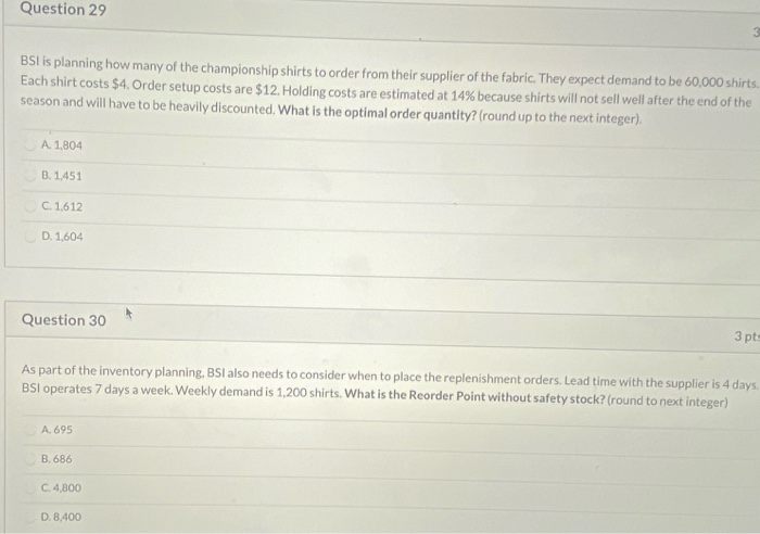 Question 29 3 BSI is planning how many of the