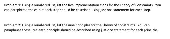 Problem 1: Using a numbered list, list the five
