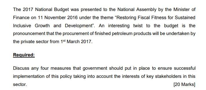 The 2017 National Budget was presented to the