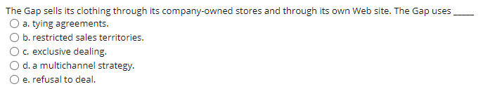 The Gap sells its clothing through its
