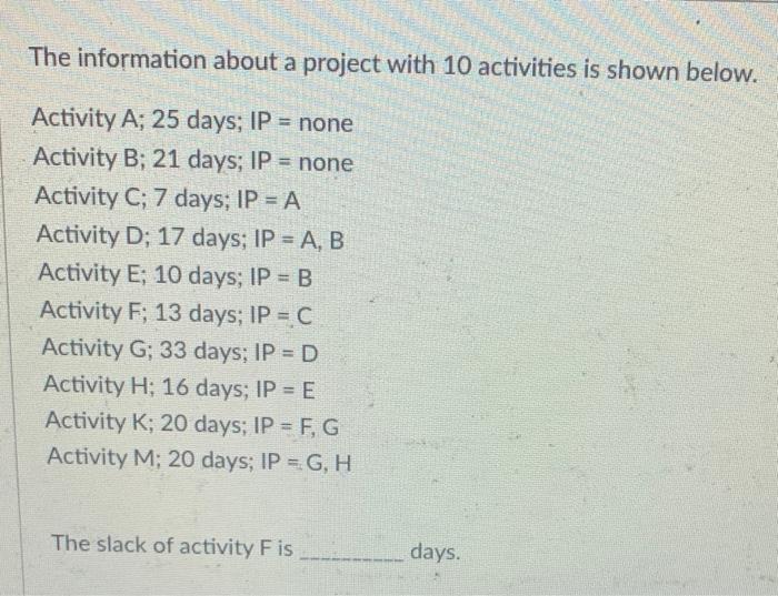 The information about a project with 10