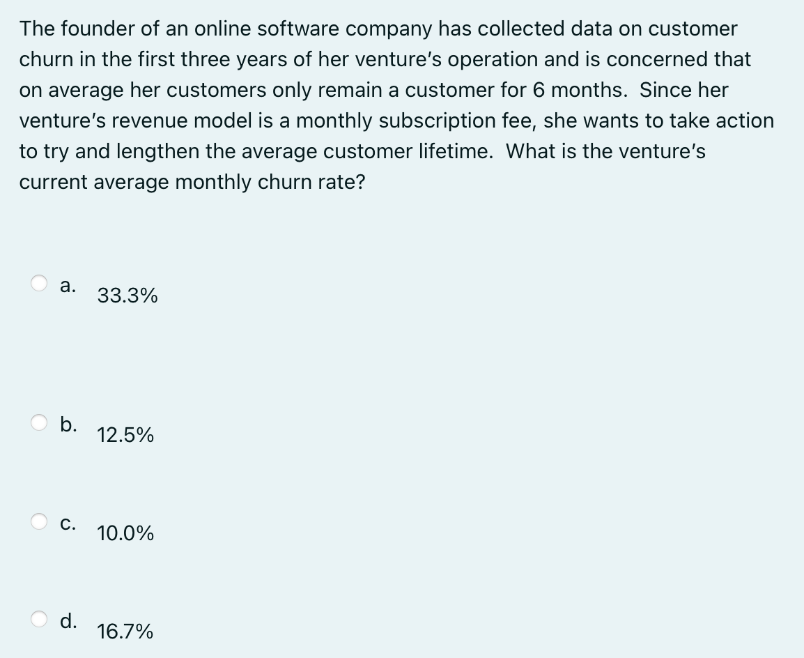 1. The founder of an online software company has