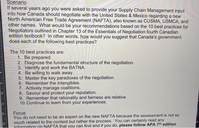 Scenario If several years ago you were asked to