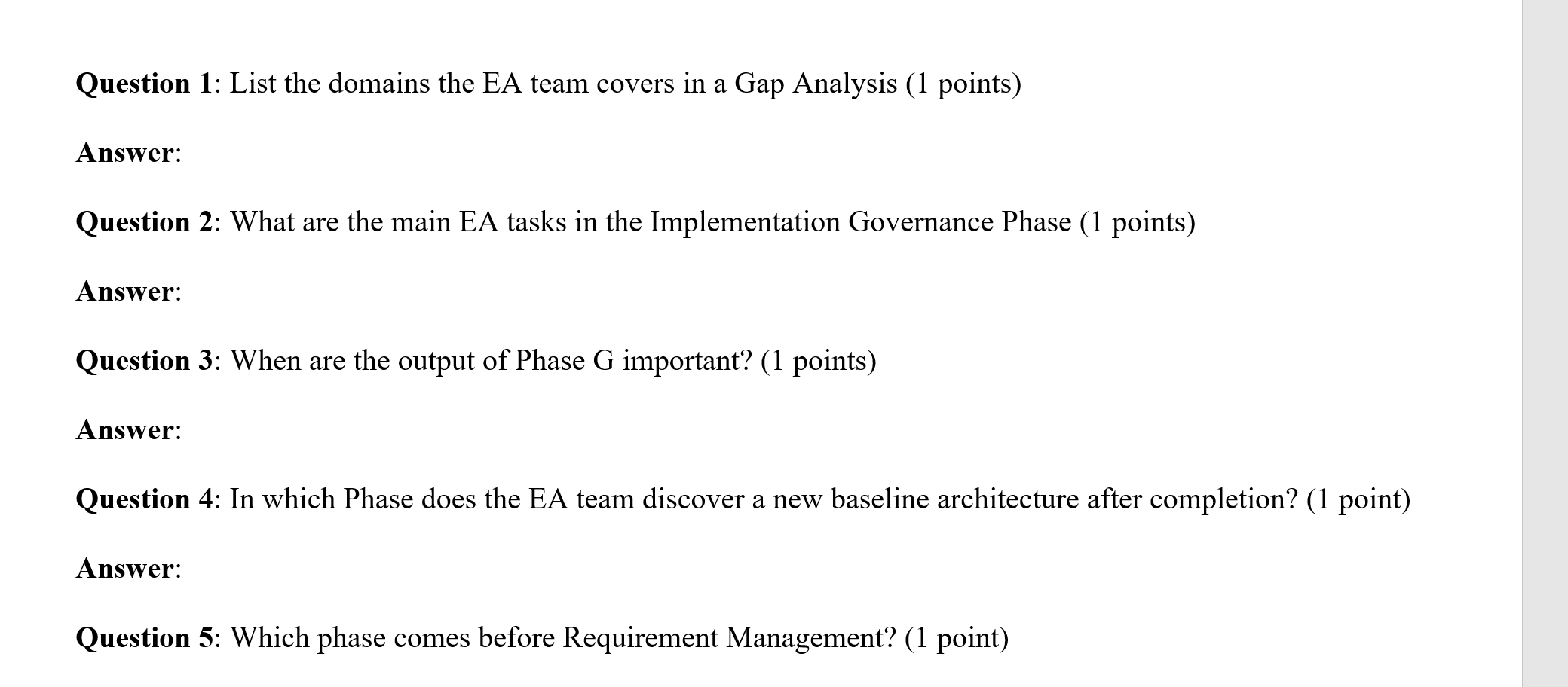Question 1: List the domains the EA team covers