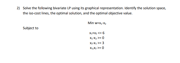 2) Solve the following bivariate LP using its