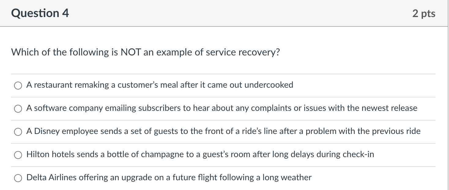 Question 4 2 pts Which of the following is NOT an