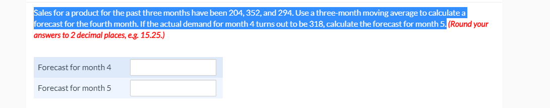 Sales for a product for the past three months