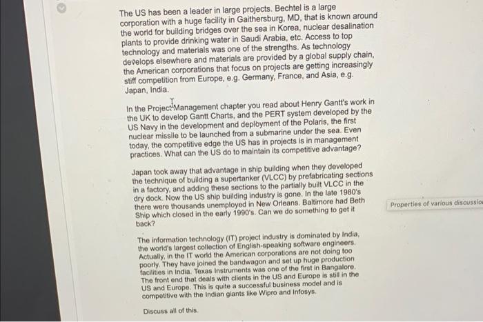 discussion post The US has been a leader in large