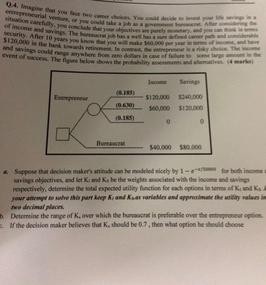Q.4. Imagine that you face two career choices.