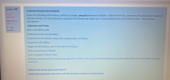 Question 54 Manted out of 100 (4 Marks)