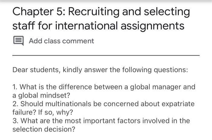 Subject : International Human Resource Management