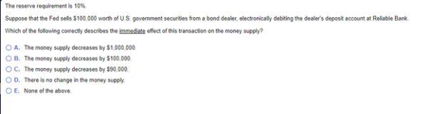 The reserve requirement is 10% Suppose that the