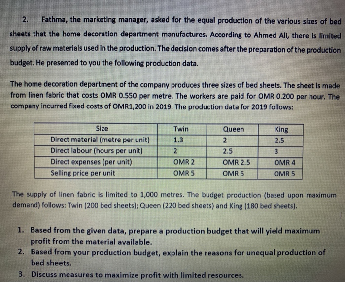 Assessment Task Ahmed Ali, the operations manager