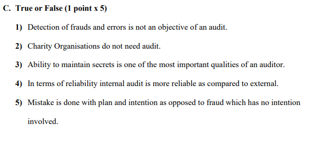 C. True or False (1 point x 5) 1) Detection of