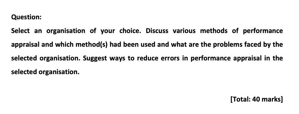 Question: Select an organisation of your choice.