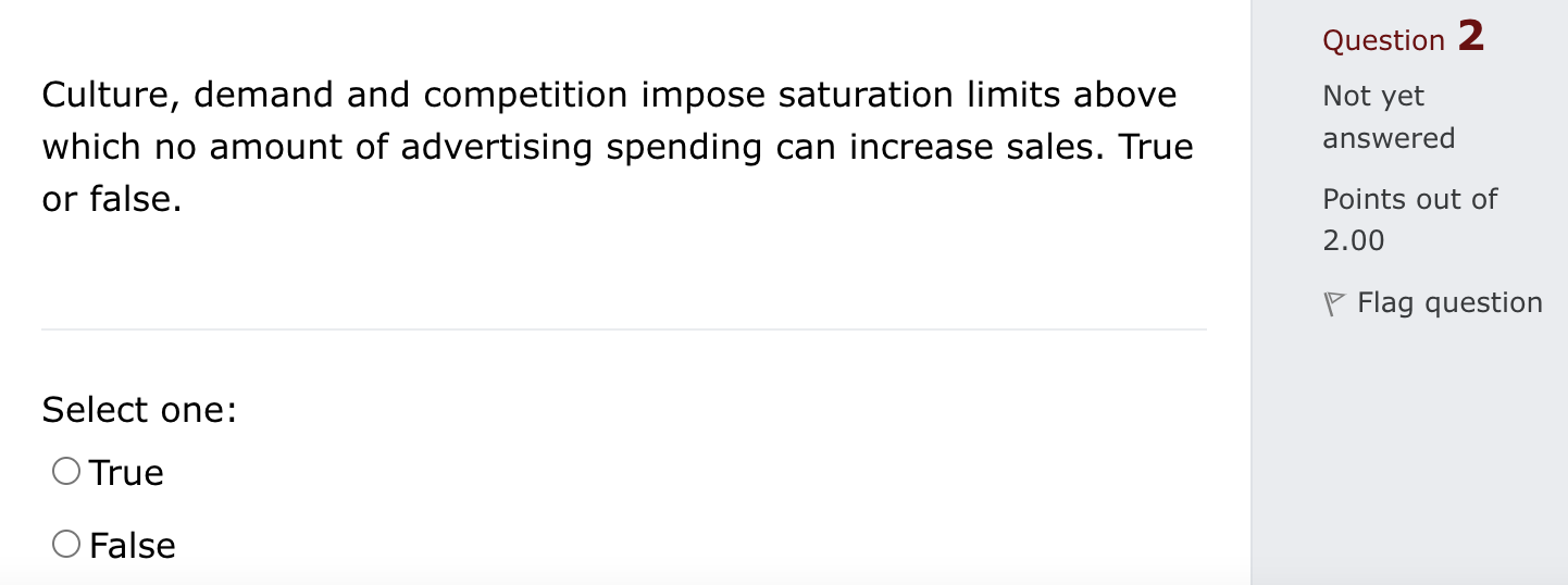 Question 2 Not yet Culture, demand and
