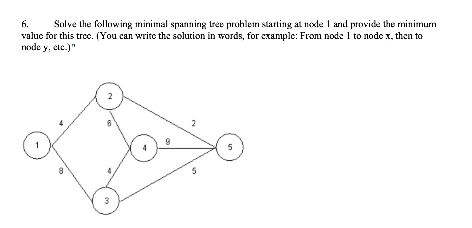 6. Solve the following minimal spanning tree